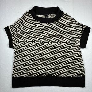 Lane Bryant Sweater Womens 18/20 Black cream Abstract Short Sleeve Cowl Neck